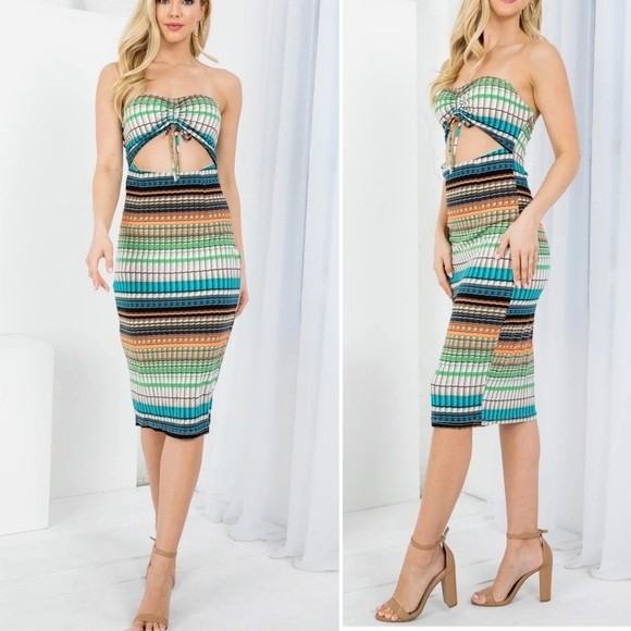 Dresses & Skirts - THE SANG MultiColor Brallete Style Tube Top With Pull String Front Bodycon Dress